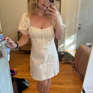 ASTR The Label Chic Cream Puff Sleeve Mini Dress denim